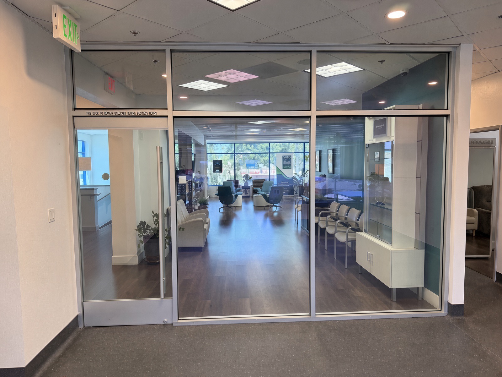 Medical office glass partition, smart film clear