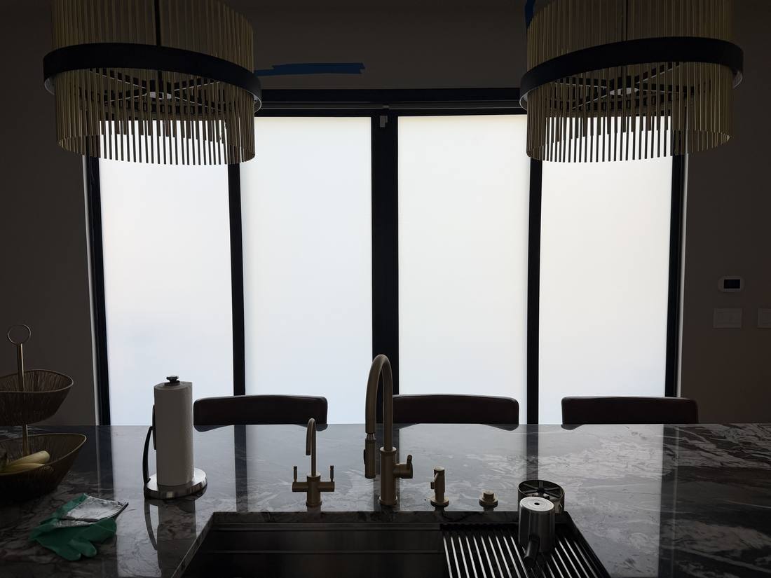Kitchen sink sliding doors, frosted