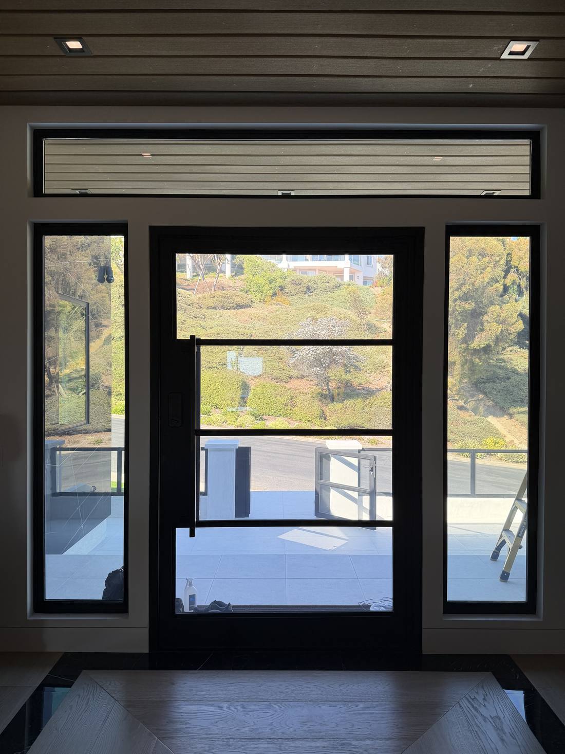Modern front entry door, clear