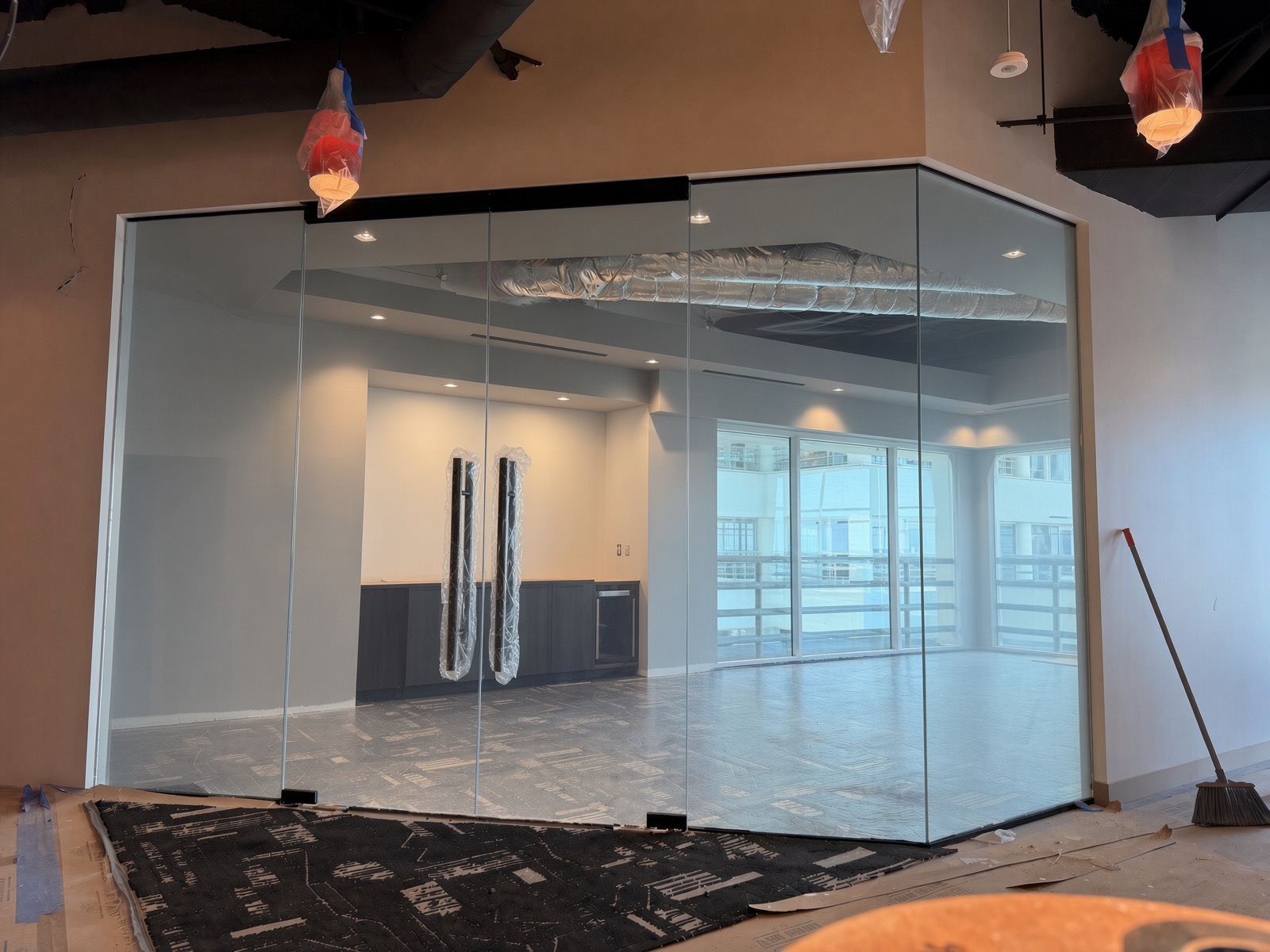 Corner glass conference room, clear