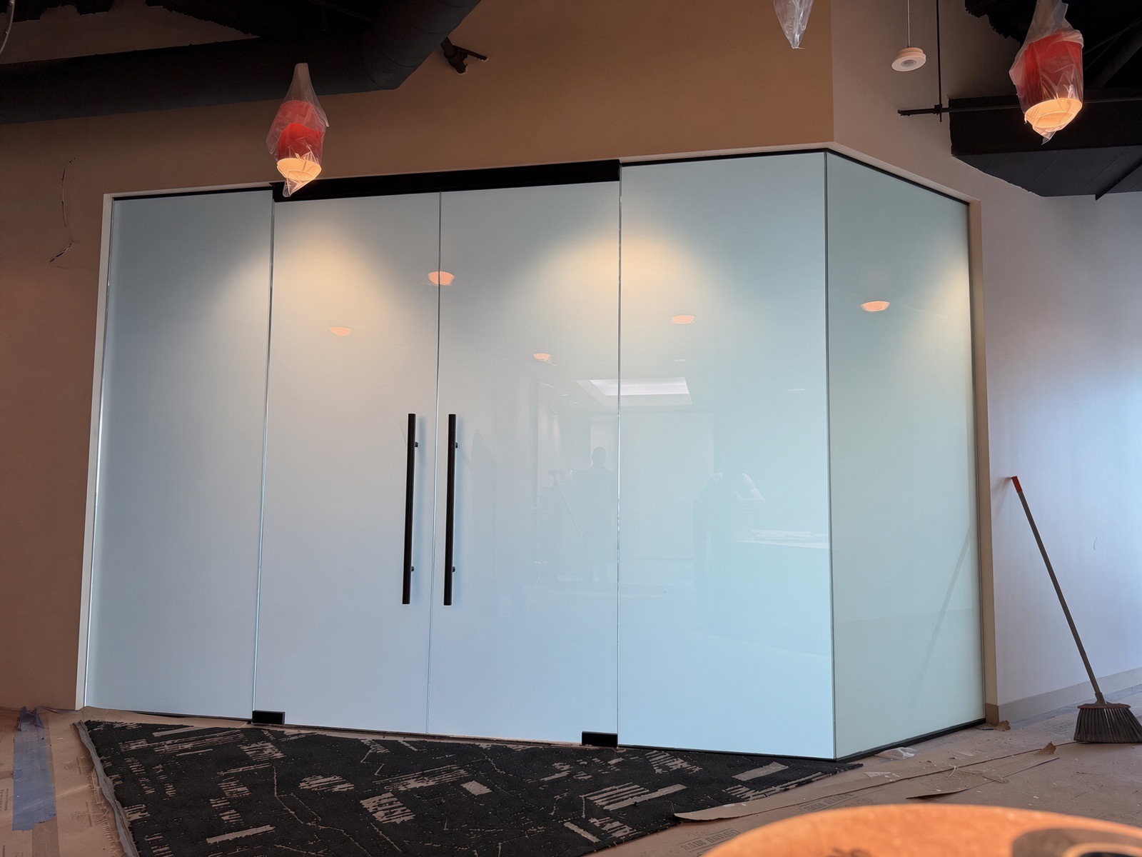 Corner glass conference room, frosted