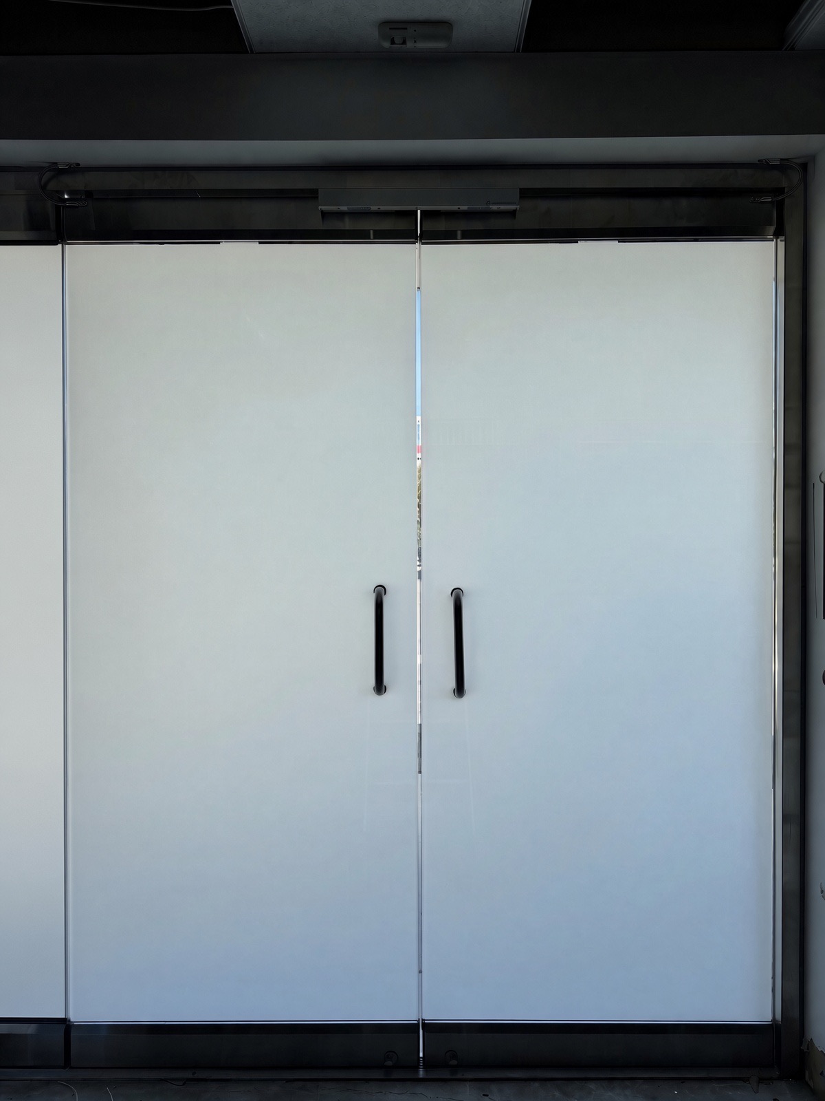 Office entrance double doors, frosted