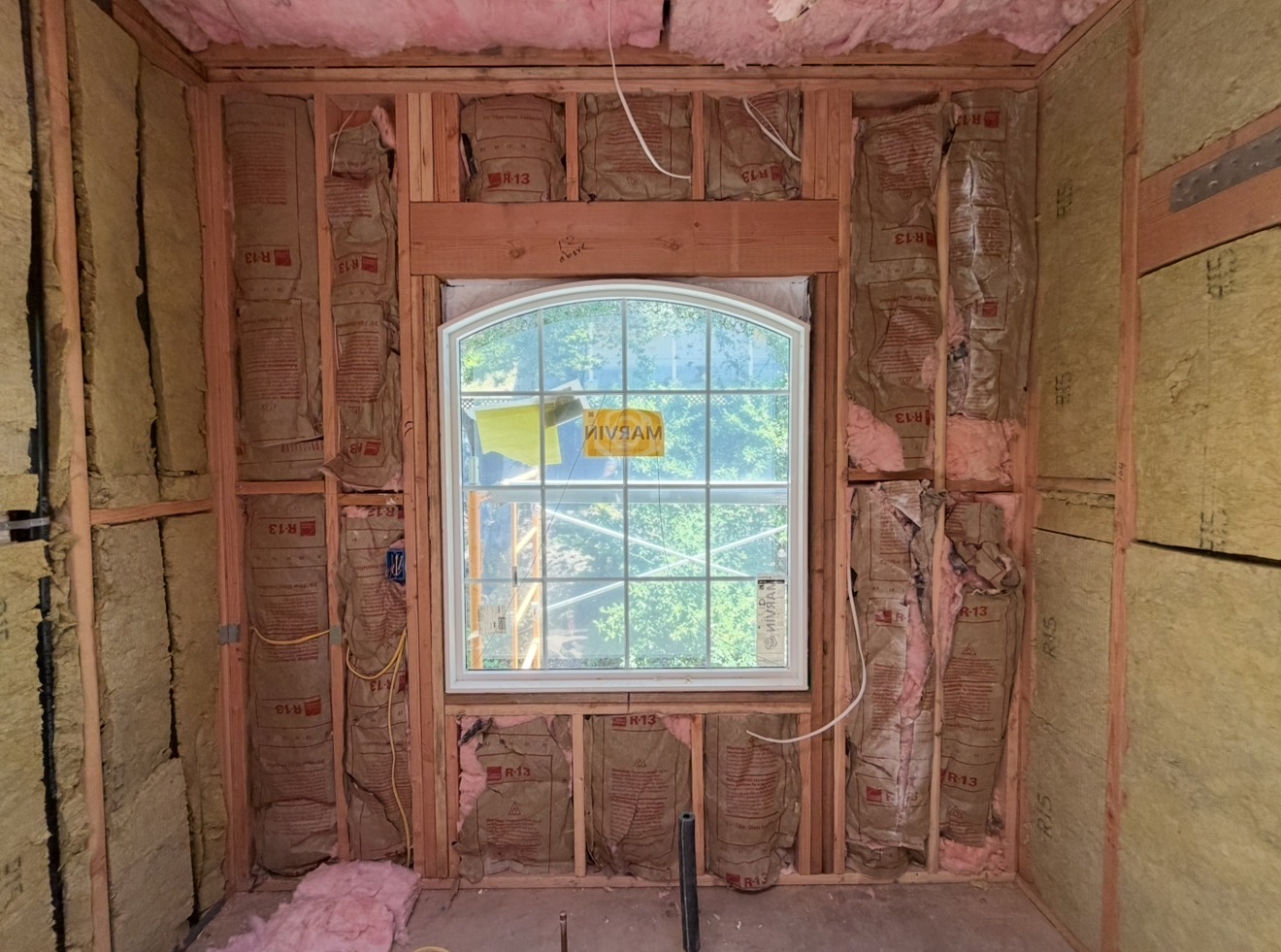 New construction window rough-in with insulation