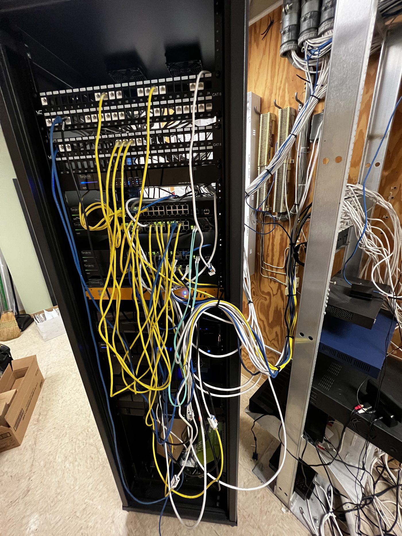 Network switch patch panels with cabling being terminated