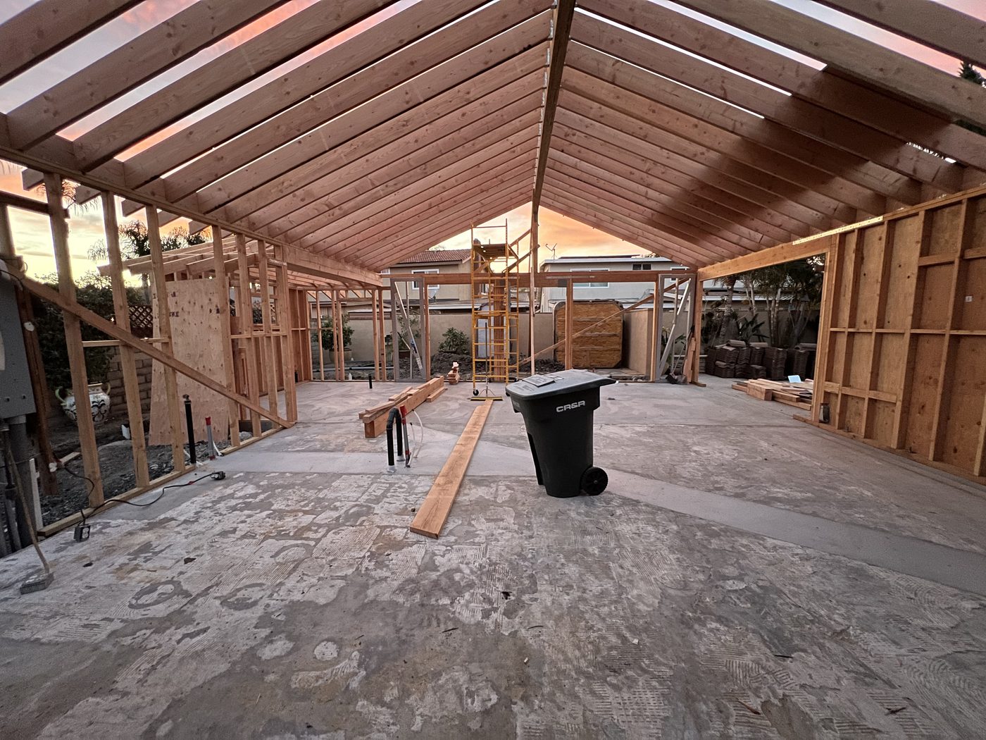 New construction great room framing during structural build-out