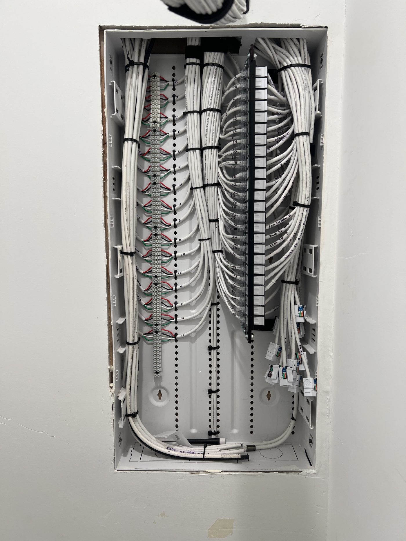 Structured wiring panel with punch-down blocks and patch panel
