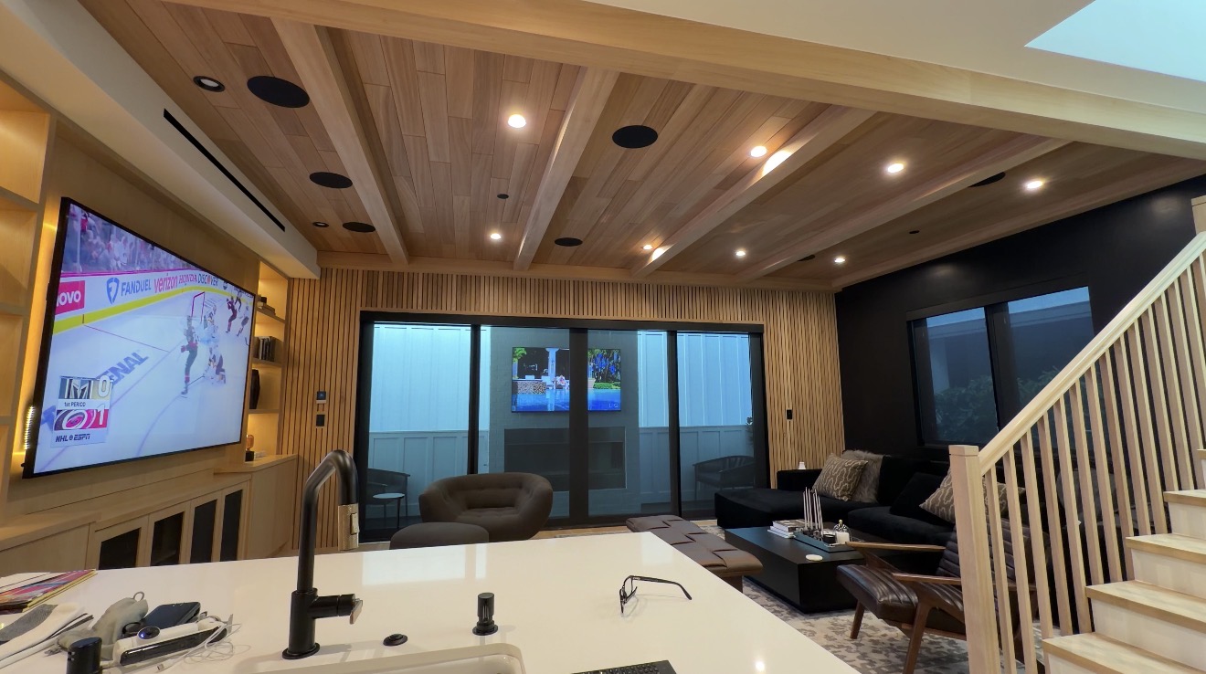 Living room with smart film sliding doors